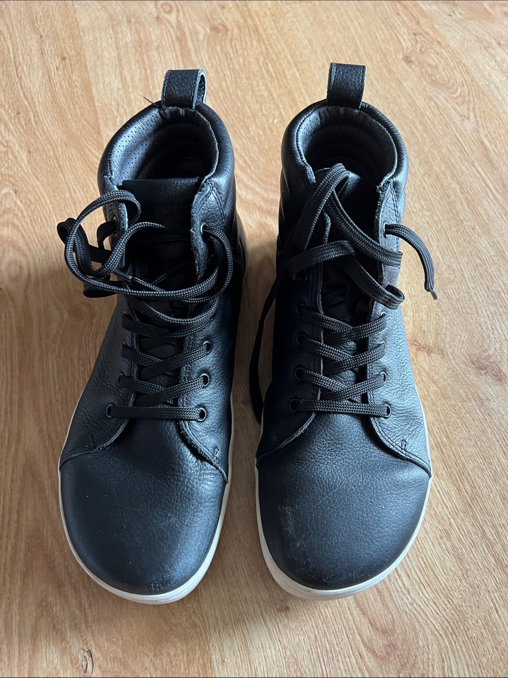 Birkenstock Black Leather High-Top Sneakers with White Sole
